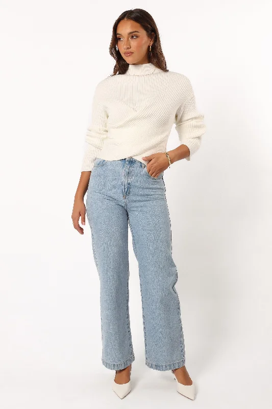 Fashion Women's Clothing Tuilly Wrap Front Knit Sweater - Cream