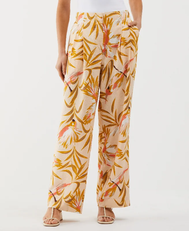 Laid-Back Elegance Petite Paradise Print Linen Blend Pleated Wide Leg Pant