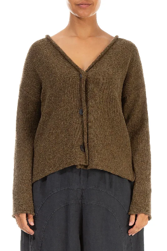 Luxe Women's Fashion Buttoned Brown Wool Cardigan