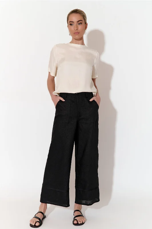 Exclusive Fashion Deals Gabriella Black Lined Linen Pant