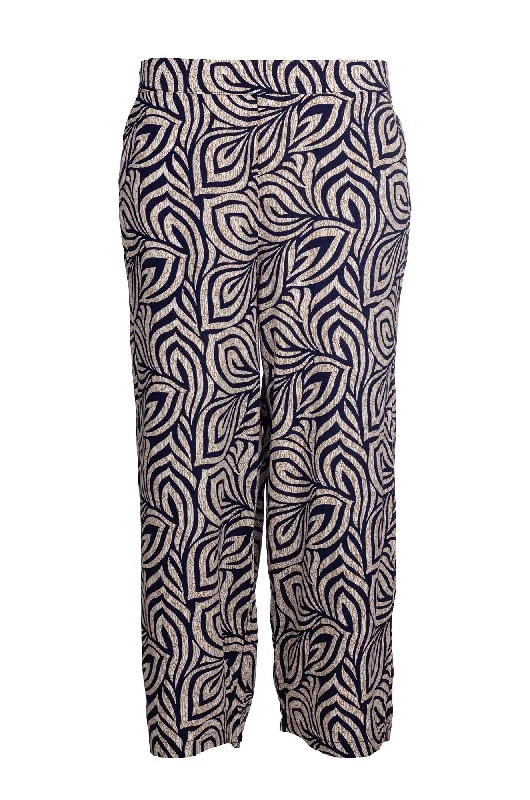 Holiday Attire Sale Printed pull on Crop Pants | Natural Navy Leaf | 7334A1