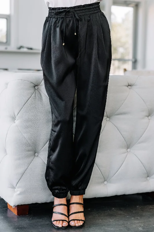 Big Savings Provided Happiness Black Satin Joggers