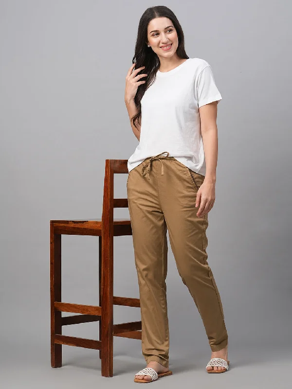 Stylish Women's Apparel Women's Khaki Cotton Lycra Regular Fit Pant