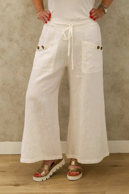 Chic And Edgy Annalise Linen Pant in White