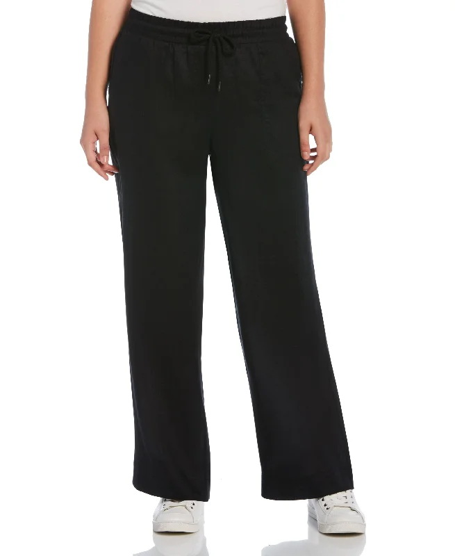 Bold Prints Casual Chic Petite Wide Leg Drawstring Linen Pant