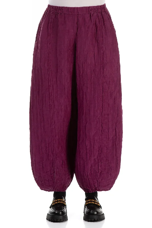 Massive Savings Taper Magenta Crinkled Silk Linen Trousers