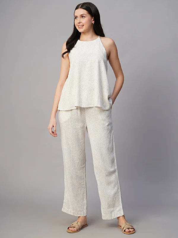 Trendy Outfits For Girls Women's Offwhite Linen Viscose Regular Fit Pant