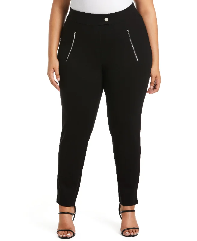 Summer Deals Plus Size Classic Fit Pull-On Ankle Pant with Zipper Detail