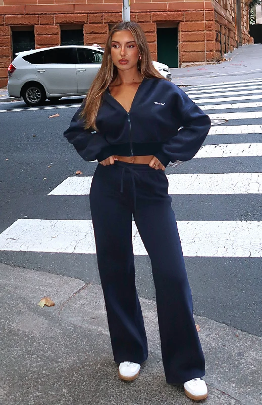 Vibrant Style Promotions Straight Forward Wide Leg Sweatpants Navy