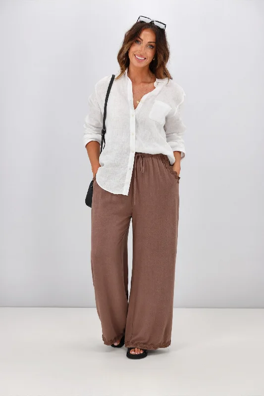 Mega Sale Grace & Co Ric Rac Trim Linen Pants Chocolate