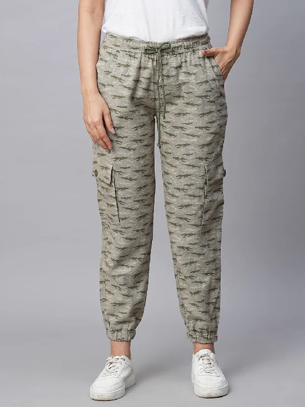 New Styles Just In Women's Olive Linen Viscose Regular Fit Pant