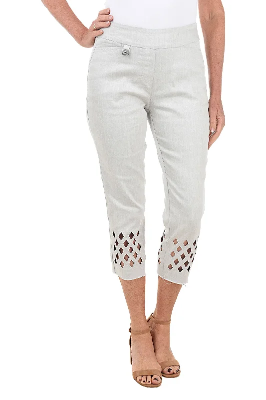 Modern Fashion Sale Diamond Lattice Hem Denim Capri Pant