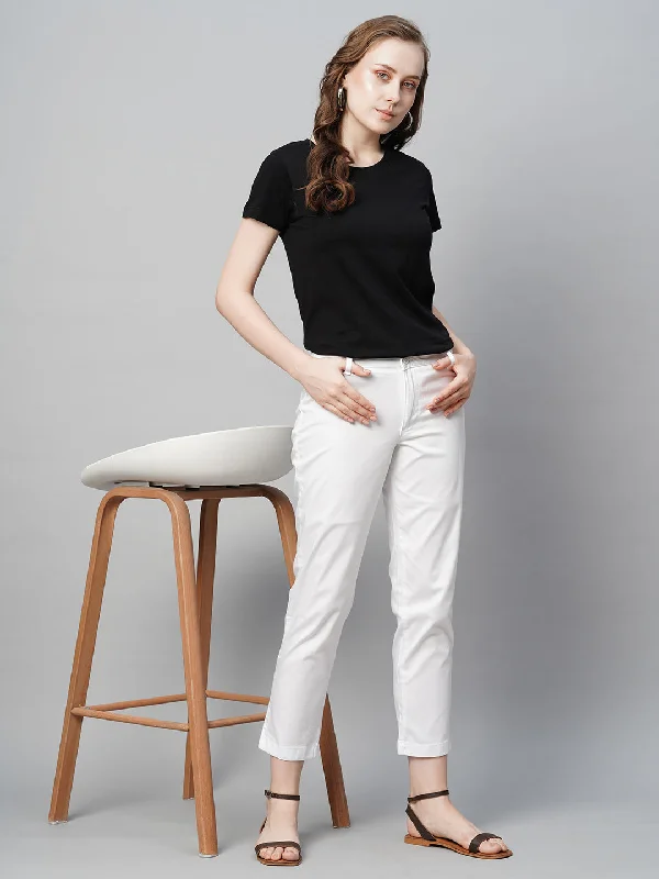 Clearance Sale Online Women's White Cotton Elastane Regular Fit Pant