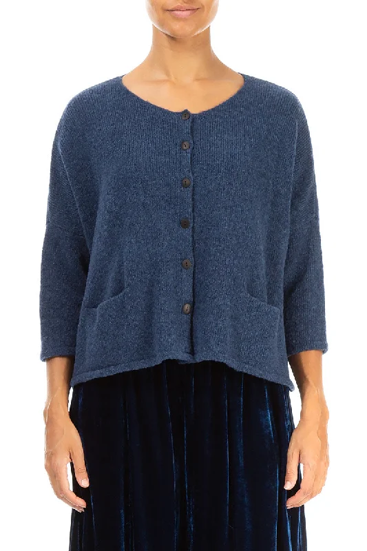 Women Apparel Short Loose Blue Wool Cardigan