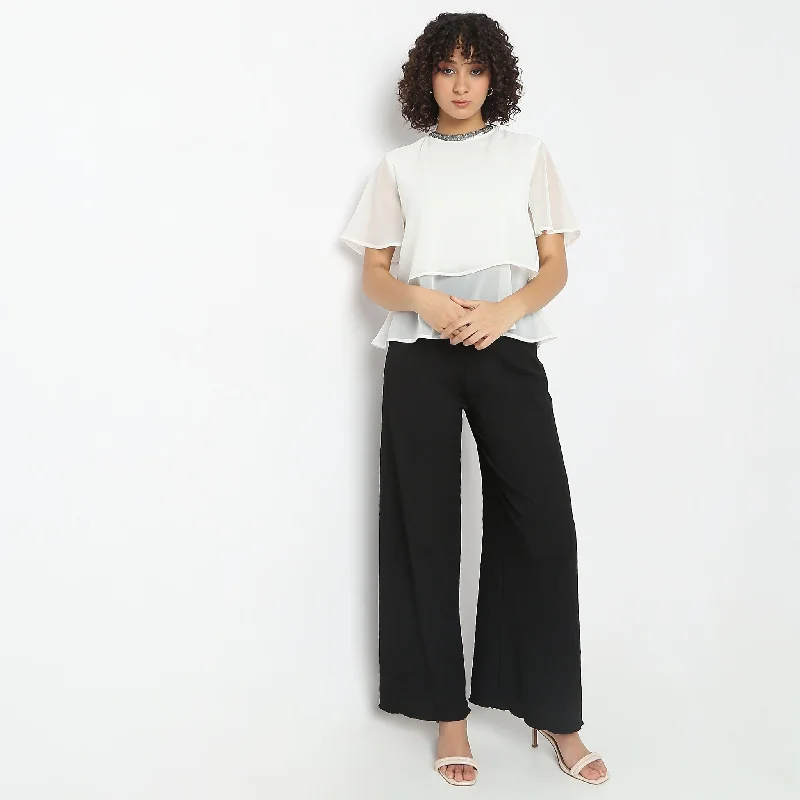 Cheap Women's Clothing Online Structured Knitted High Rise Palazzos