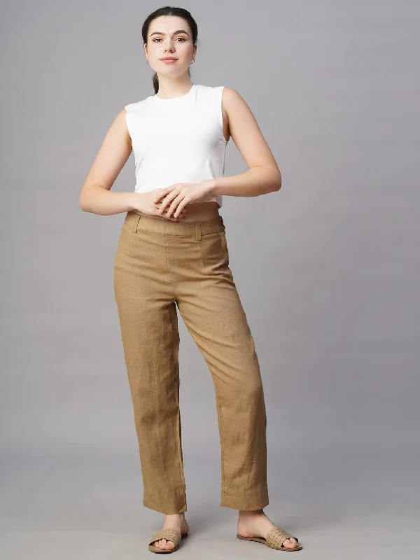 Chic Women’s Clothing for Date Nights Women's Khaki Linen Regular Fit Pant