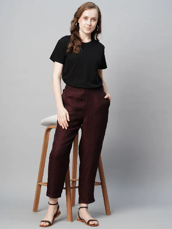 Online Boutiques Clothing Women's Maroon Linen Regular Fit Pant