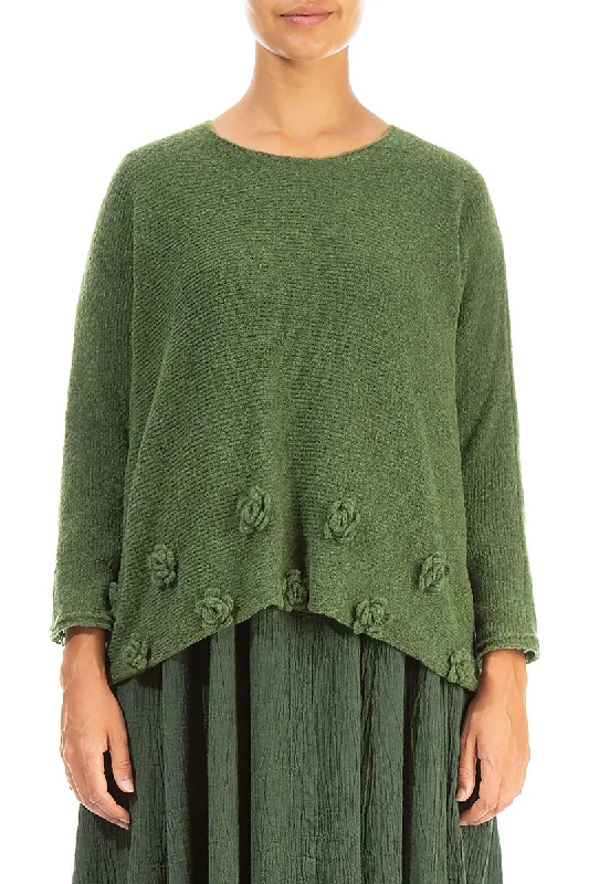 Women's Clothing Boutique Flowers Dark Sage Wool Sweater