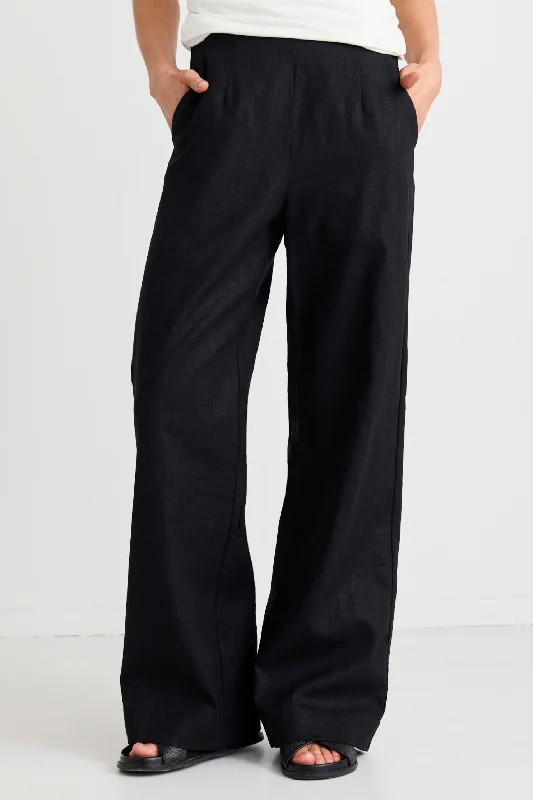 Timeless Elegance Sale Boardwalk Black Ramie Extended Waist Pants