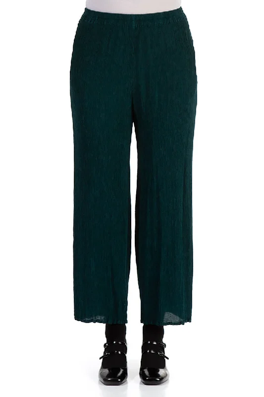 Limited Time Offer Straight Cropped Emerald Silk Viscose Trousers