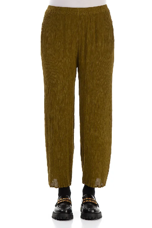 Spring Offer Straight Cropped Olive Silk Viscose Trousers