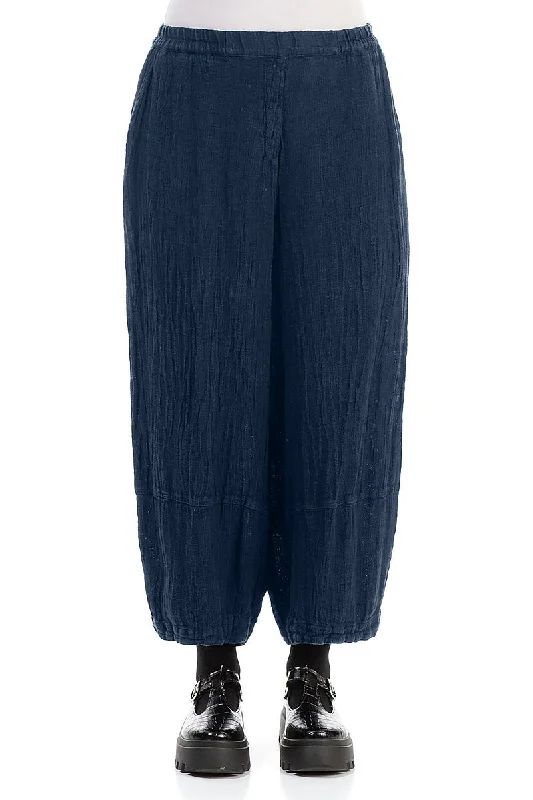 Fast Fashion Favorites Back Pockets Azure Mélange Linen Trousers