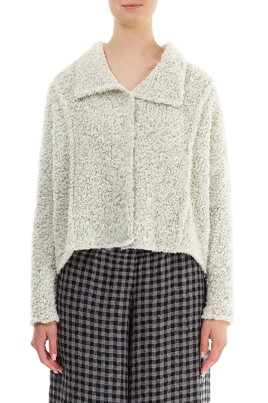 Online Boutiques Best Collar Mélange Ivory Alpaca Wool Cardigan