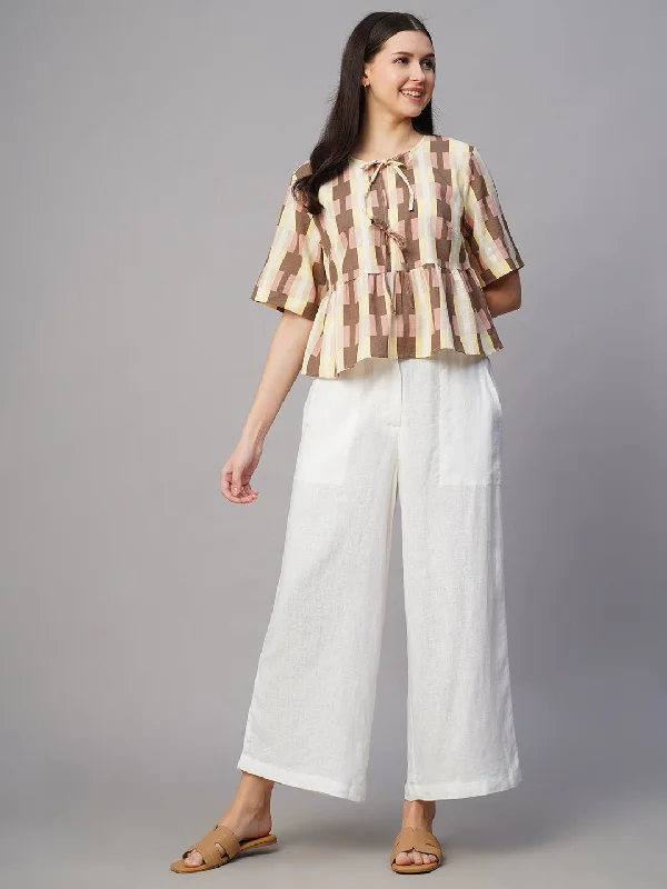 Women's Clothing Online Sale Women's White Linen Viscose Regular Fit Culotte