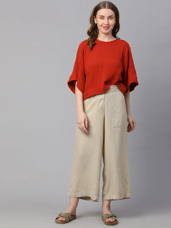 Flash Sale Or Flash Sales Women's Beige Linen Viscose Wide Leg Culotte