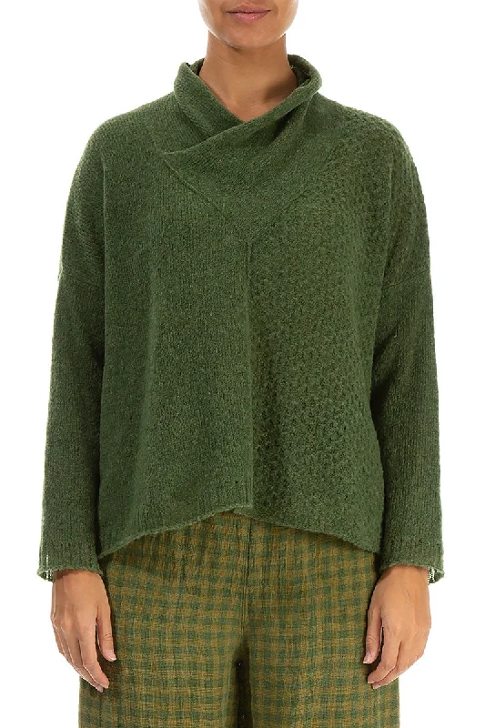 Women's Online Clothing Boutique Boxy Cowl Neck Dark Sage Wool Sweater