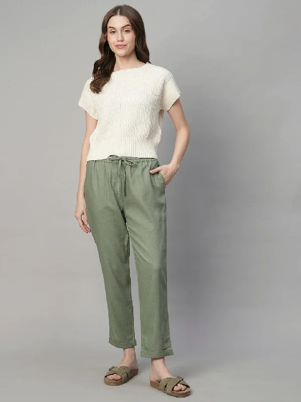 Clothing Sales Women's Sage Linen Viscose Regular Fit Pant