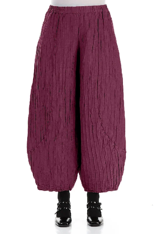 Hot Items Taper Crinkled Magenta Silk Linen Trousers