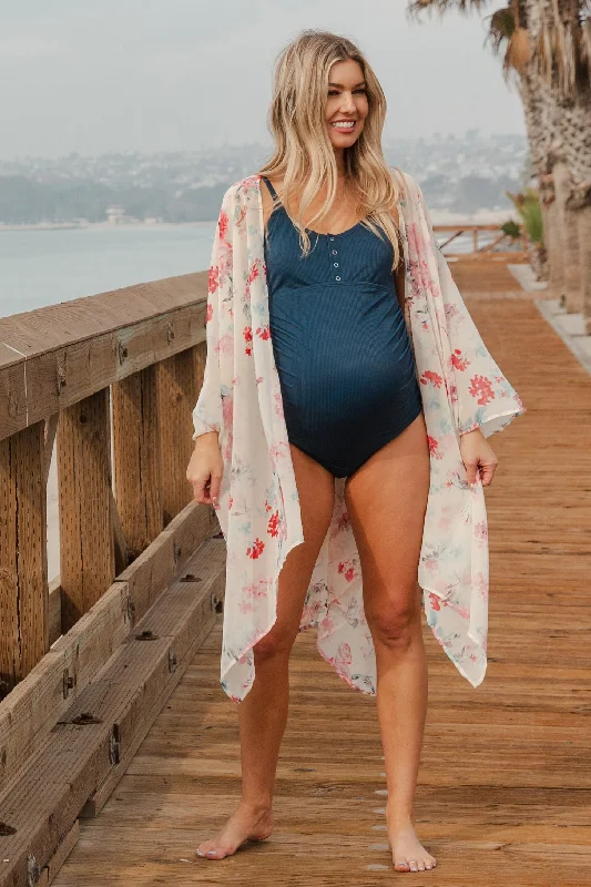 Affordable Online Boutique PinkBlush Navy Blue Ribbed Snap Front One-Piece Maternity Swimsuit Affordable Online Boutique PinkBlush Navy Blue Ribbed Snap Front One-Piece Maternity Swimsuit