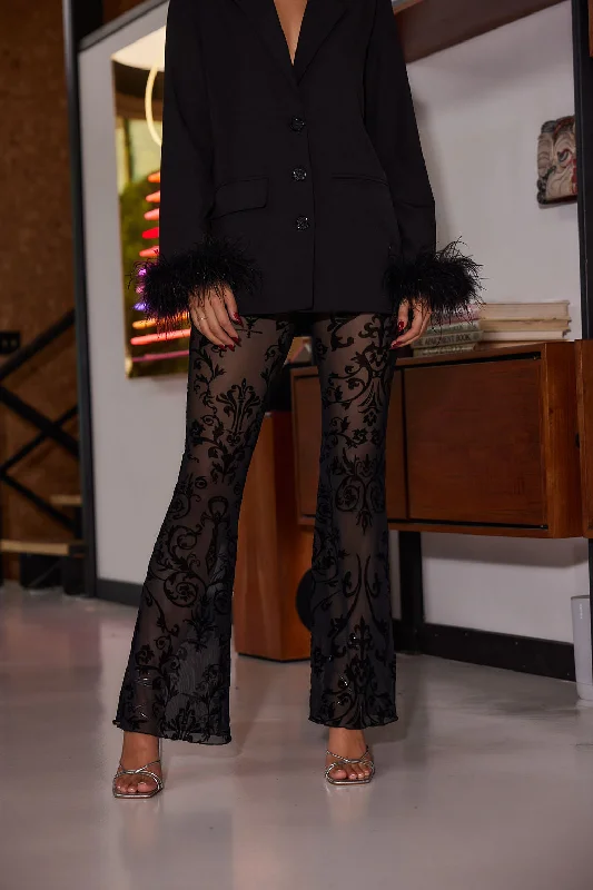 Trend Leading Collection Midnight Hour Black Velvet Burnout Flare Pants