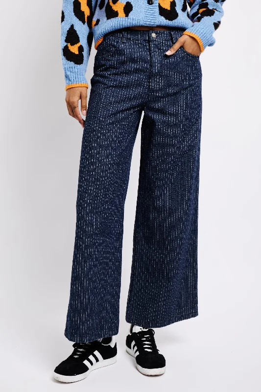 Additional Time-Limited Offers Wide Leg Denim Jeans in Pin Stripe