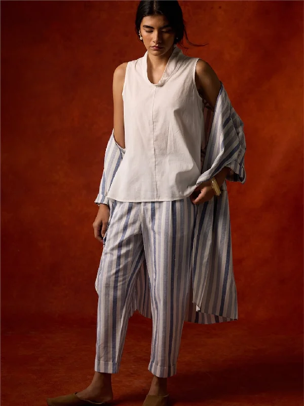 Premium Fashion Women's Blue Cotton Linen Regular Fit Pant