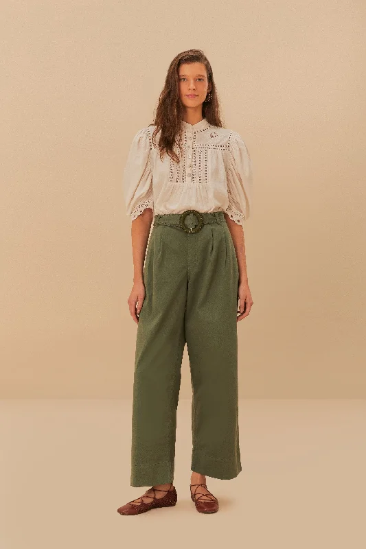 Vibrant Style Promotions Green Twill Pleated Wide Pants