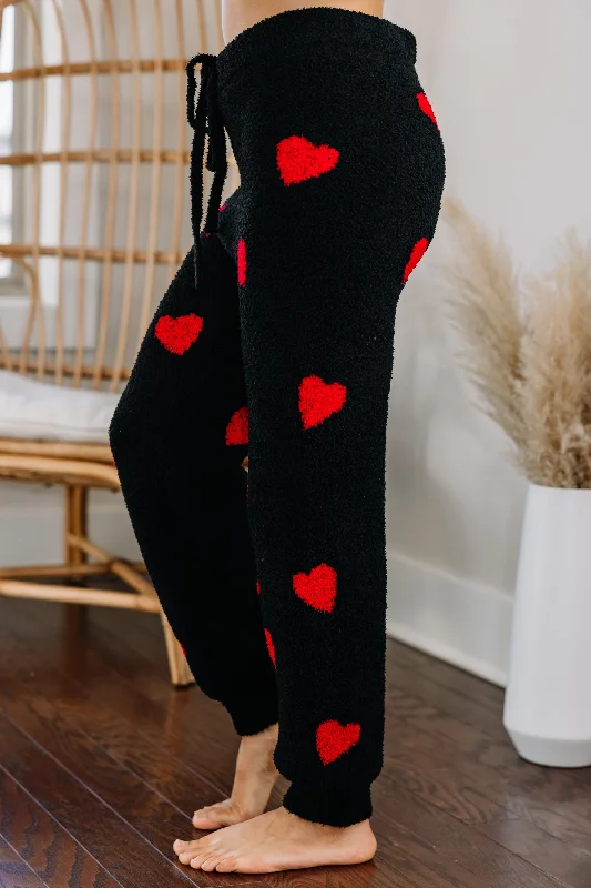 Bold Style Discounts Cozy Love Black Heart Joggers