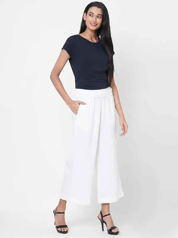 End Of Season Sale Clothing Women's White Linen Regular Fit Culotte
