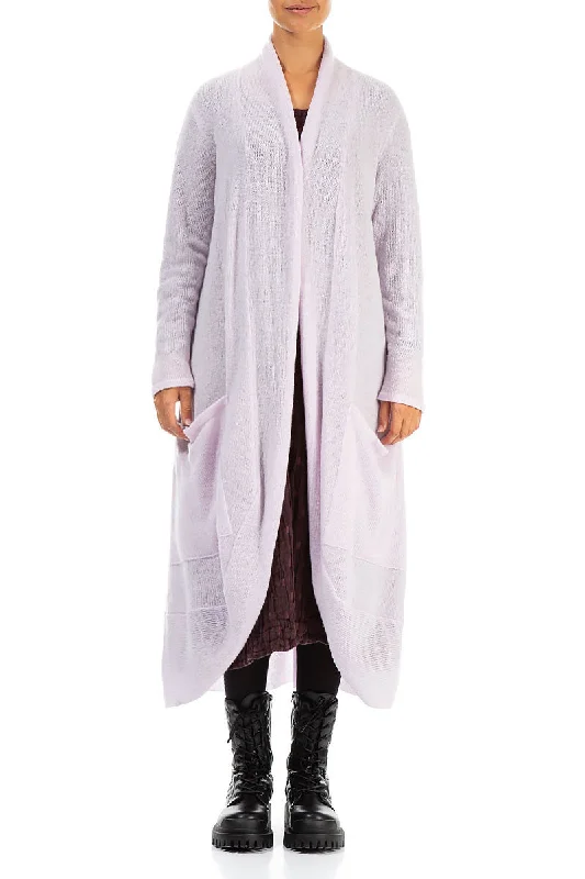 Holiday Special Offers Long Open Light Pink Wool Cardigan