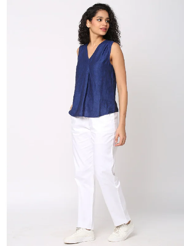 Woman Clothing Women's White Linen Viscose Regular Fit Pant