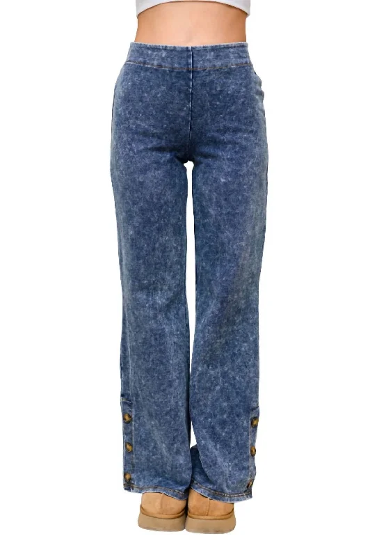 Chic And Edgy Park City Button Flare Pants In Blue