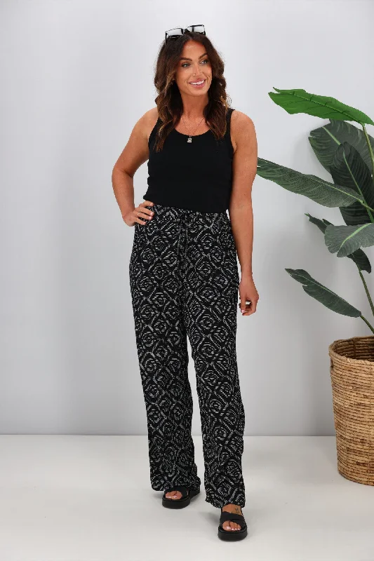 New In This Season Shine On Label Sakura Printed Wide Leg Pants Black