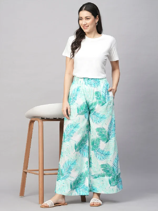 Trendy Street Style Clothing Women's Blue Cotton Flax Wide Leg Pant