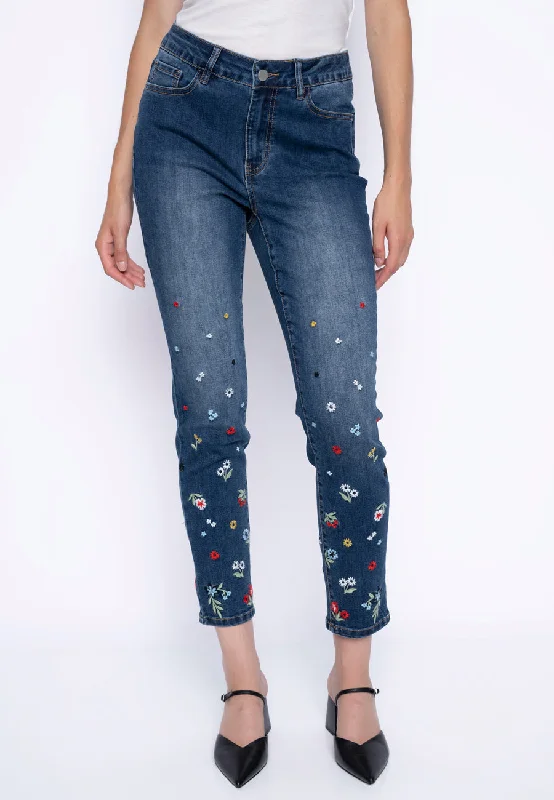 You'Ll Love Us Because Flower Embroidered Ankle-Length Jeans