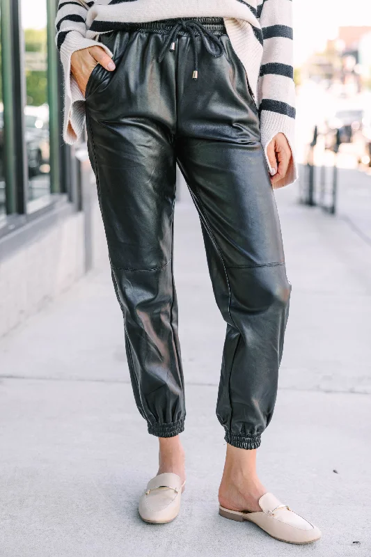 Fashion Forward Femininity Be Your Best Black Faux Leather Joggers