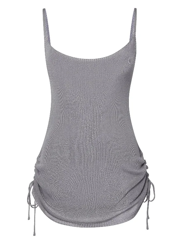 You'Ll Love Us Because Gray 1970s Spaghetti Strap Solid Cover-Up