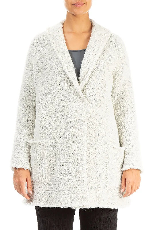 Seasonal Sale Side Pockets Mélange Ivory Alpaca Wool Cardigan