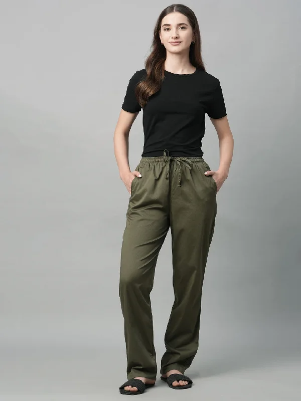 Vibrant Styles Women's Olive Cotton Elastane Regular Fit Pant