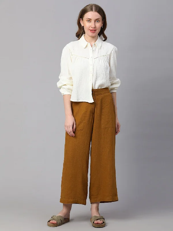 Clearance Sale Online Women's Mustard Linen Viscose Wide Leg Culotte